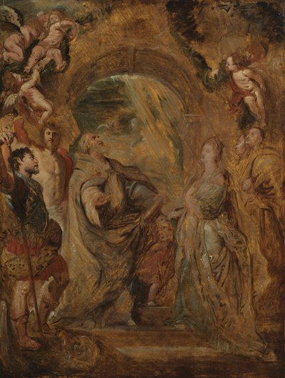 Der heilige Gregor der Große mit den Heiligen Maurus und Papianus und die heilige Domitilla mit den Heiligen Nereus und Achilleus, 1606-07 von Peter Paul Rubens