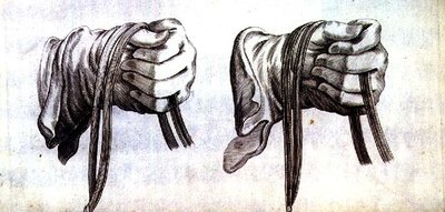 Studie von zwei behandschuhten Händen, die die Zügel eines Doppelzaums halten, aus 