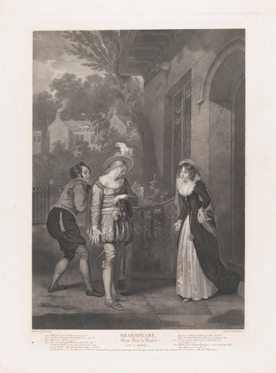Anne Page, Slender und Shallow, Shakespeare, Lustige Weiber von Windsor, erstmals veröffentlicht 1792, neu aufgelegt 1852 von Peter Simon