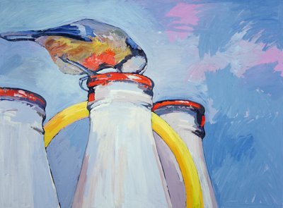 Blaumeise und Milchflasche von Peter Wilson