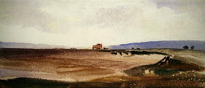 Eine offene Landschaft mit einem Wagen in der Ferne von Peter de Wint