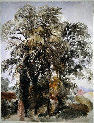 Bäume mit Bauerngebäuden in der Ferne von Peter de Wint