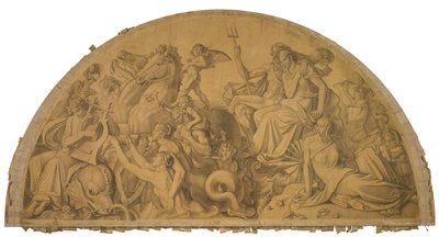 Die Wasserwelt lauscht dem Leierspiel des Arion, Bogenfeld. Karton zu den Deckenbildern der Münchner Glyptothek von Peter von Cornelius