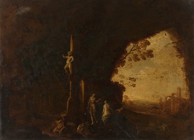 Nymphen in einer Höhle mit antiken Ruinen von Petrus van Hattich