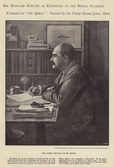 Porträt von Rudyard Kipling ausgestellt in der Royal Academy (Litho) von Philip (after) Burne Jones