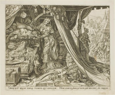Judith tötet Holofernes, Platte sechs aus Die Geschichte von Judith und Holofernes von Philip Galle