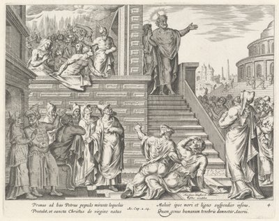 Der heilige Petrus spricht zu den Menschen über Christus von Philip Galle after Maerten van Heemskerck