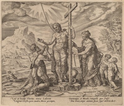Der fleißige Arbeiter, vereint mit Christus nach dem Tod von Philip Galle after Maerten van Heemskerck