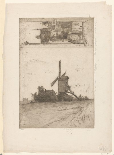 Mühle in Weidelandschaft und Blick in die Ravensteinstraße in Brüssel von Philip Zilcken (signed by artist)