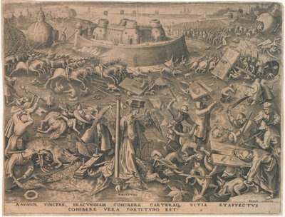 Fortitudo (Tapferkeit) aus Die Sieben Tugenden, 1559 von Philipp Galle
