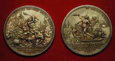 Medaille zur Erinnerung an die Schlacht von La Hogue im Jahr 1692 von Philipp Heinrich Mueller