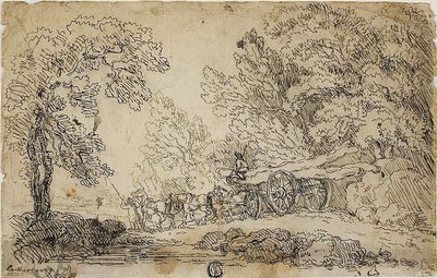 Holztransport im Wald (recto); Skizzen von Menschen bei verschiedenen Aktivitäten (verso) von Philippe Jacques de Loutherbourg II
