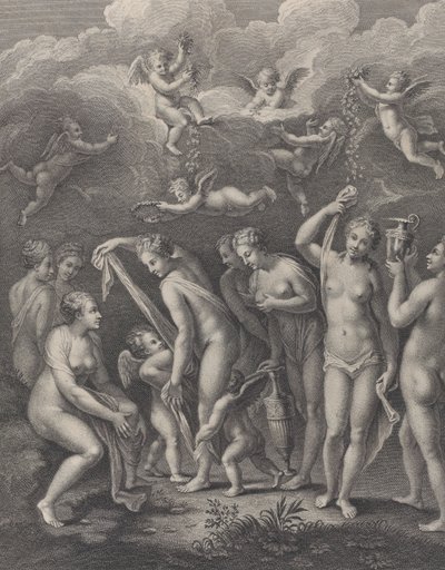 Hera, Aphrodite und Athena bereiten sich auf den Schönheitswettbewerb vor, ca. 1729-40 von Philippe Simonneau