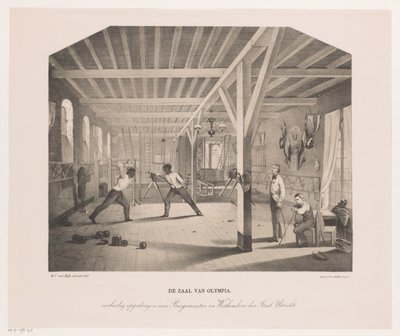 Ansicht des Fecht- und Turnsaals der Studentenvereinigung Olympia von Philippus Anthonius Alexander Kanne