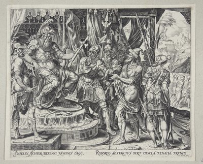 Achior bittet Holofernes für die Israeliten von Philips Galle