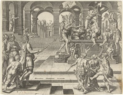 König Josia befiehlt die Ermordung der Priester der Tempel in Samaria
Geschichte von König Josia (Serientitel) von Philips Galle