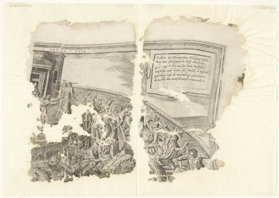 Rechteroberer Ecke einer Druckgrafik der Szene von Cebes (Tabula Cebetis Carta Vitae) von Philips Galle