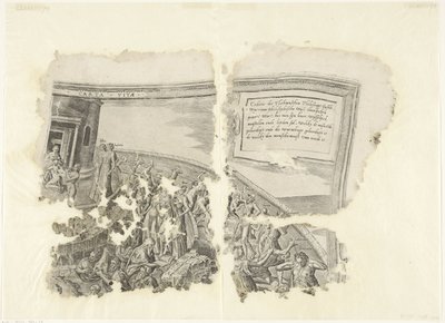 Rechteroberer Ecke einer Druckgrafik der Szene von Cebes (Tabula Cebetis Carta Vitae) von Philips Galle