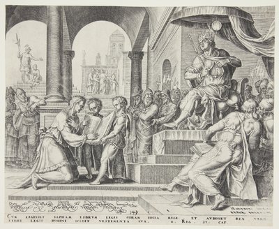 Saphan liest Josia das Gesetzbuch vor von Philips Galle