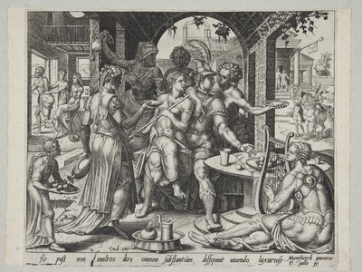 Der verlorene Sohn verschwendet sein Erbe an Huren von Philips Galle