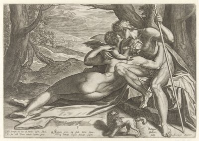 Venus und Adonis mit Amor von Philips Galle