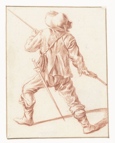 Mann, der mit einer Lanze kämpft, von hinten gesehen von Philips Wouwerman (copy after)