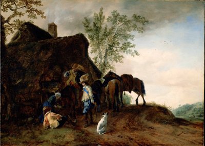 Halt der Kavaliere in einem Gasthof von Philips Wouwerman