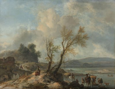 Landschaft mit sandigem Pfad neben einem Fluss von Philips Wouwerman