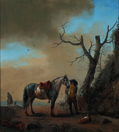 Landschaft mit weißem Pferd und abgestiegenem Reiter, ca. 1647 von Philips Wouwerman