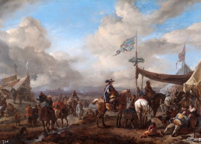 Lagerszene mit Trompeter und Hufschmiedezelt von Philips Wouwermans or Wouwerman