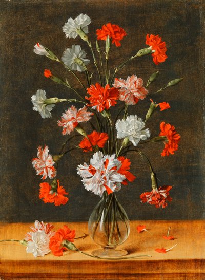 Nelken in einer Glasvase auf einem Steintisch, 1639 von Phillipe de Marlier