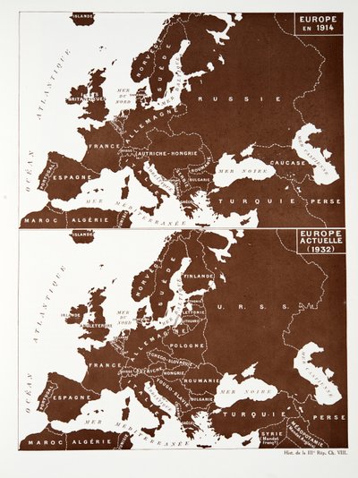 Karte von Europa 1914 und Europa 1932, aus Histoire de la Troisieme Republique, Bd. I, l