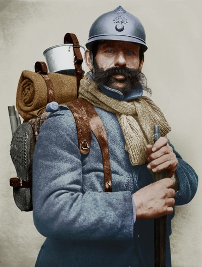 Porträt eines französischen Soldaten in Militäruniform, Erster Weltkrieg (Farbfoto) von Photographer French