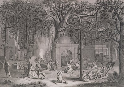 Hindu-Fakire, die ihre abergläubischen Riten praktizieren, graviert von Bell, aus Weltreligion, veröffentlicht von A. Fullarton & Co. von Picart
