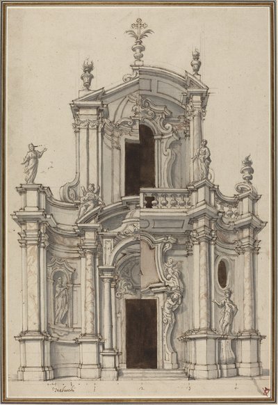 Aufriss für eine Kirchenfassade, mit Alternativen von Piedmontese 18th Century