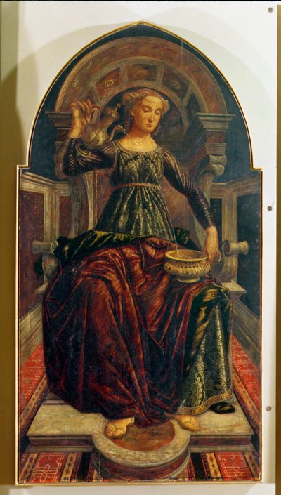 Mäßigkeit, aus einer Serie von Tafeln, die die Tugenden darstellen, entworfen für den Ratssaal der Kaufmannsgilde, 1469 von Piero del Pollaiolo