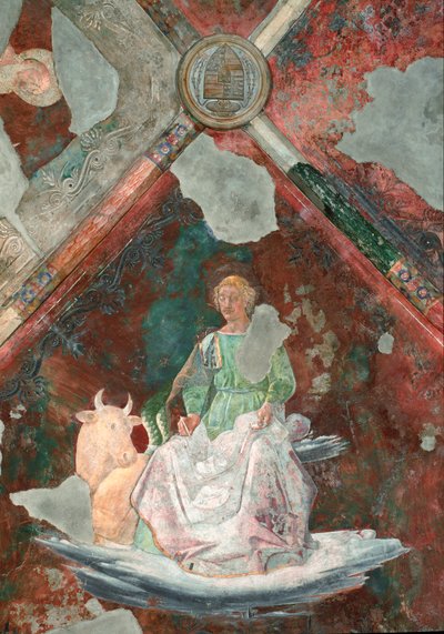 Heiliger Lukas. Detail eines Freskos, das Piero della Francesca (1410/1420-1492) zugeschrieben wird. San Michele Kapelle. Basilika Santa Maria Maggiore, Rom. von Piero della Francesca