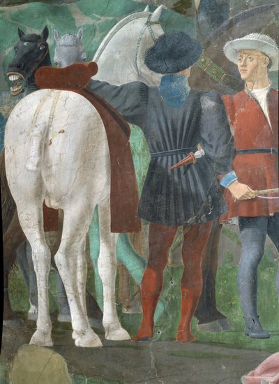 Die Legende vom Wahren Kreuz, der Empfang der Königin von Saba durch König Salomo (Detail) von Piero della Francesca