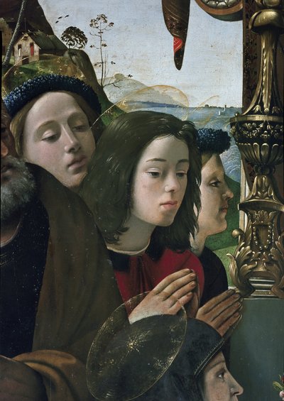 Jungfrau und Kind auf dem Thron, umgeben von Heiligen, (Detail) (circa 1493) von Piero di Cosimo