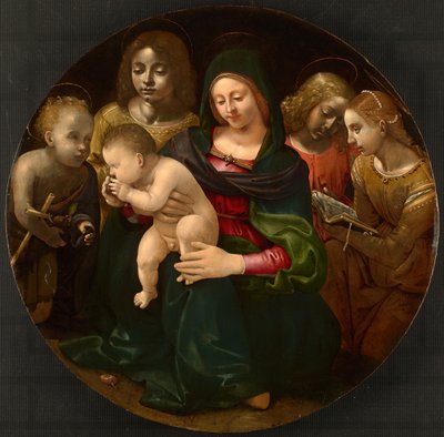 Jungfrau und Kind mit dem jungen Johannes dem Täufer, der heiligen Cäcilia und Engeln, ca. 1505 von Piero di Cosimo