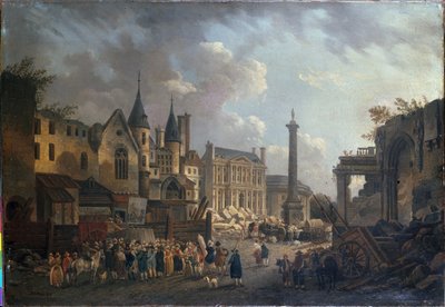 Jahrmarktsszene an einer imaginären Kreuzung in Paris, ca. 1770 von Pierre Antoine Demachy