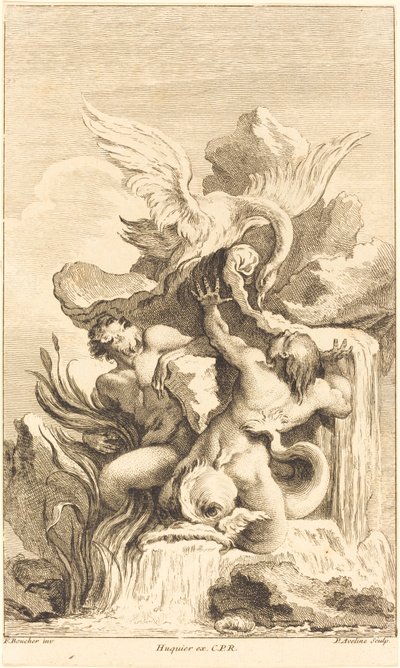 Zwei Tritonen und ein Schwan, um oder nach 1736 von Pierre Alexandre Aveline
