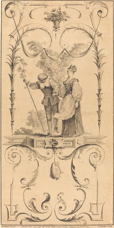 Hirte und Hirtin (?) von Pierre Alexandre Aveline after Antoine Watteau