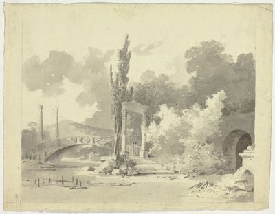 Ansicht des Parks von Versailles: Gewölbte Brücke mit Säulenzugängen von Pierre Antoine Mongin
