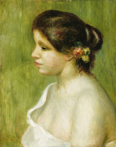 Büste eines jungen Mädchens mit Blumen im Ohr, 1898 von Pierre Auguste Renoir