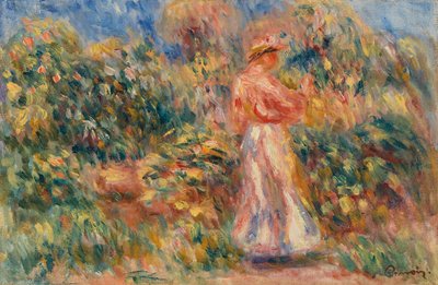 Landschaft mit Frau in Rosa und Weiß von Pierre Auguste Renoir