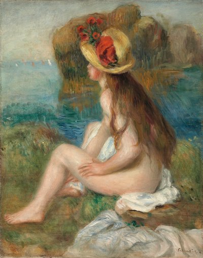 Akt mit Strohhut am Meer, 1892 von Pierre Auguste Renoir
