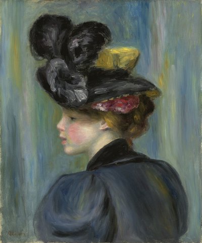 Junge Frau mit schwarzem Hut; Jeune femme au chapeau noir, 1895 von Pierre Auguste Renoir