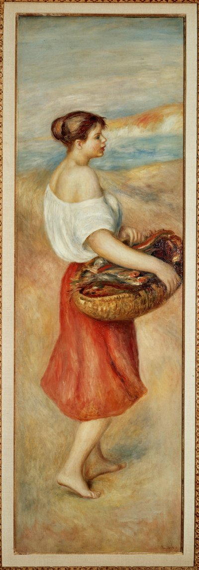 Junge Frau mit einem Korb voller Fische von Pierre Auguste Renoir