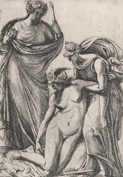 Studie zur Unterstützung der ohnmächtigen Personifikation der Skulptur, stehend daneben, Fran..., 1607-61 von Pierre Biard